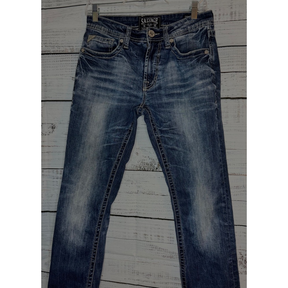 Salvage Havoc Straight Slim Mens Jeans Blue Medium Wash Stretch SLVG23-460 30x32